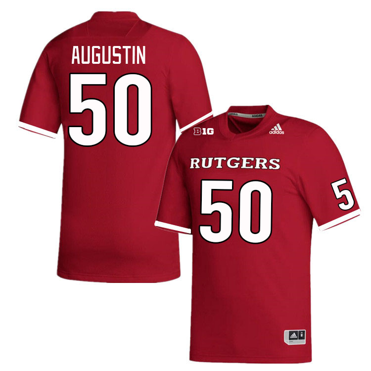Men #50 Jordan Augustin Rutgers Scarlet Knights College Football Jerseys Stitched Sale-Scarlet - Click Image to Close